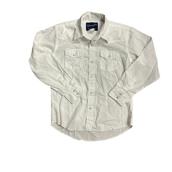 Wrangler Boys Western‎ Pearl Snap Shirt • White Button Down • Sz L (10–12) - Picture 1 of 4